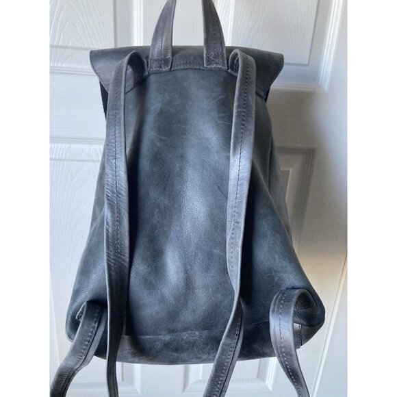 Hide & Drink  Stone Blue Leather Drawstring Bucket bag Backpack EUC - Picture 9 of 14